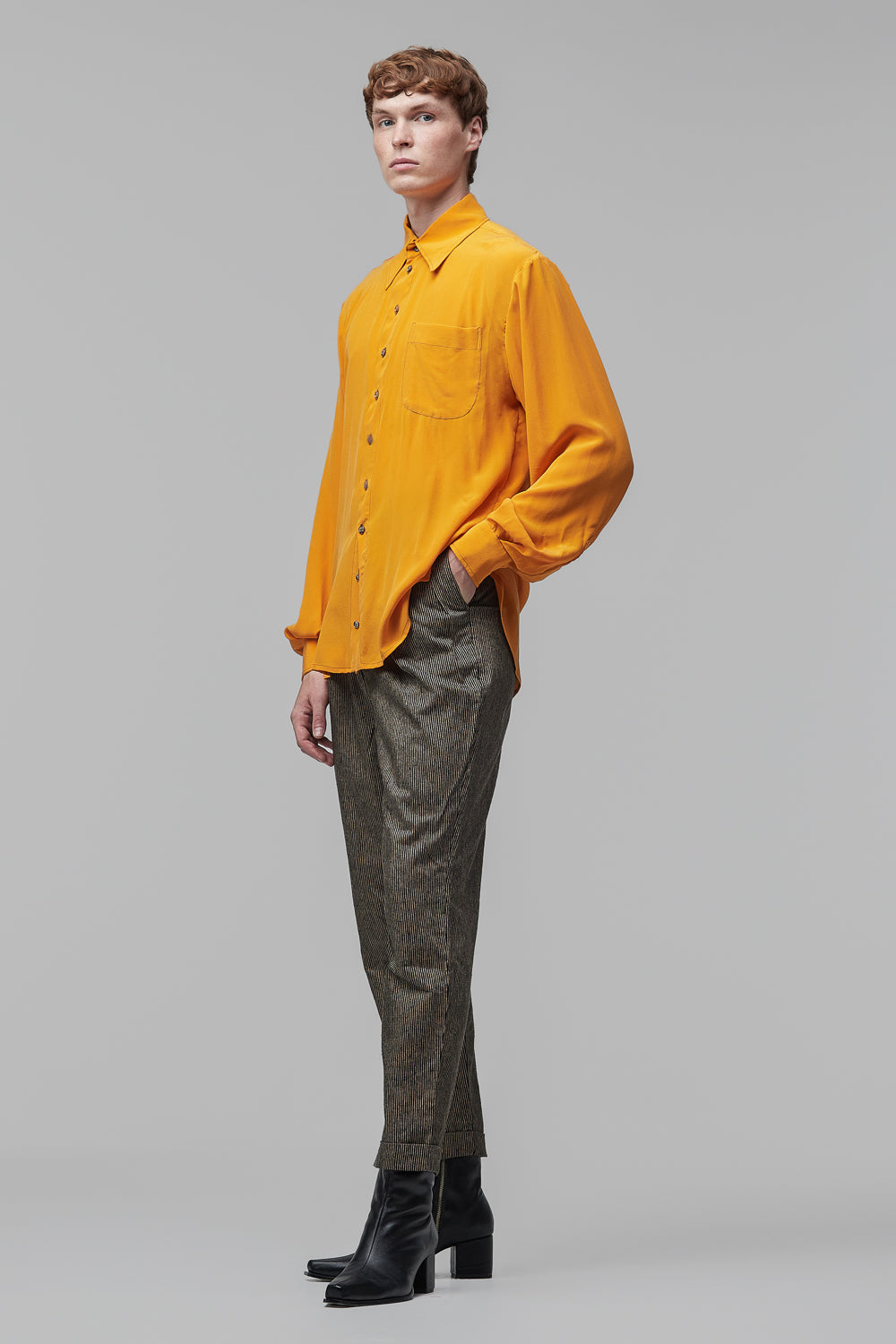 Camisa Cetim de Seda - Amarelo