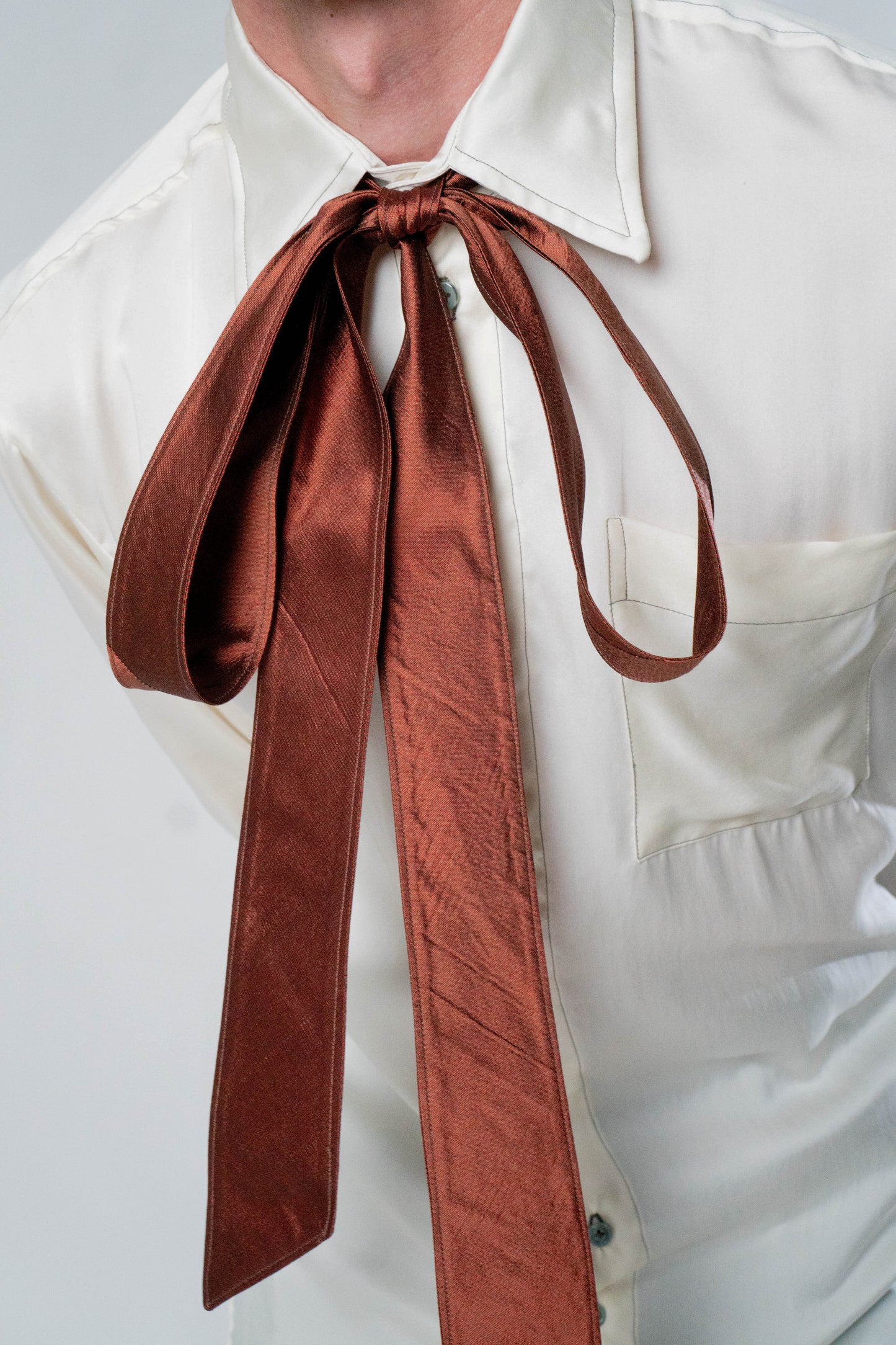 Fita-Laço em Shantung de Seda Vermelho-Queimado