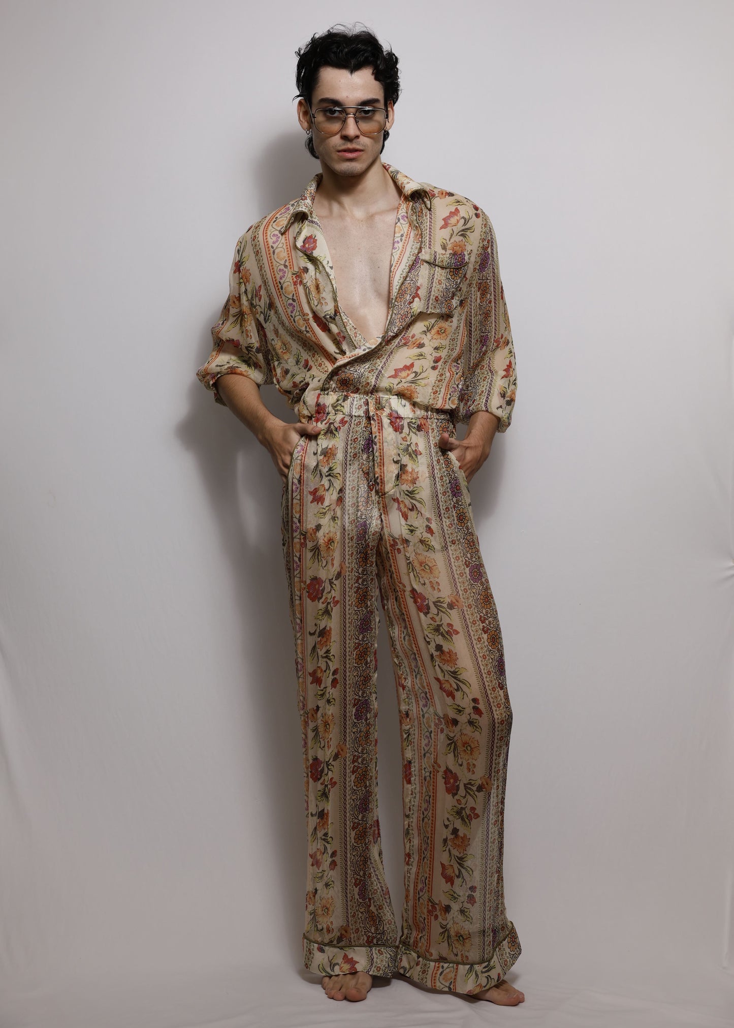 Conjunto Longo em Chiffon de Seda - Floral