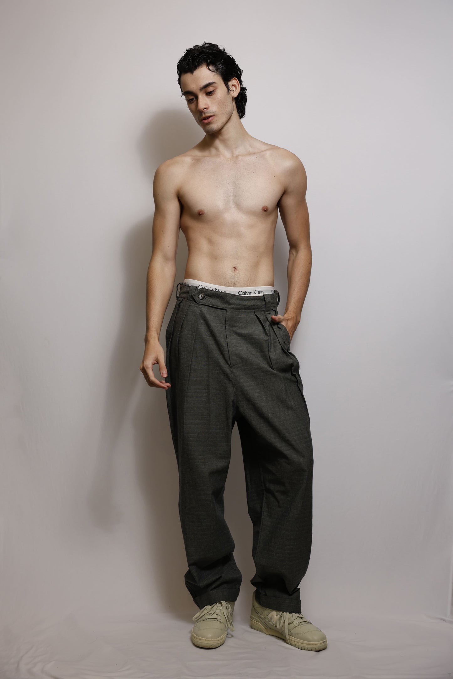 Calça Chino em Algodão Maquinetado - Menta e Preto