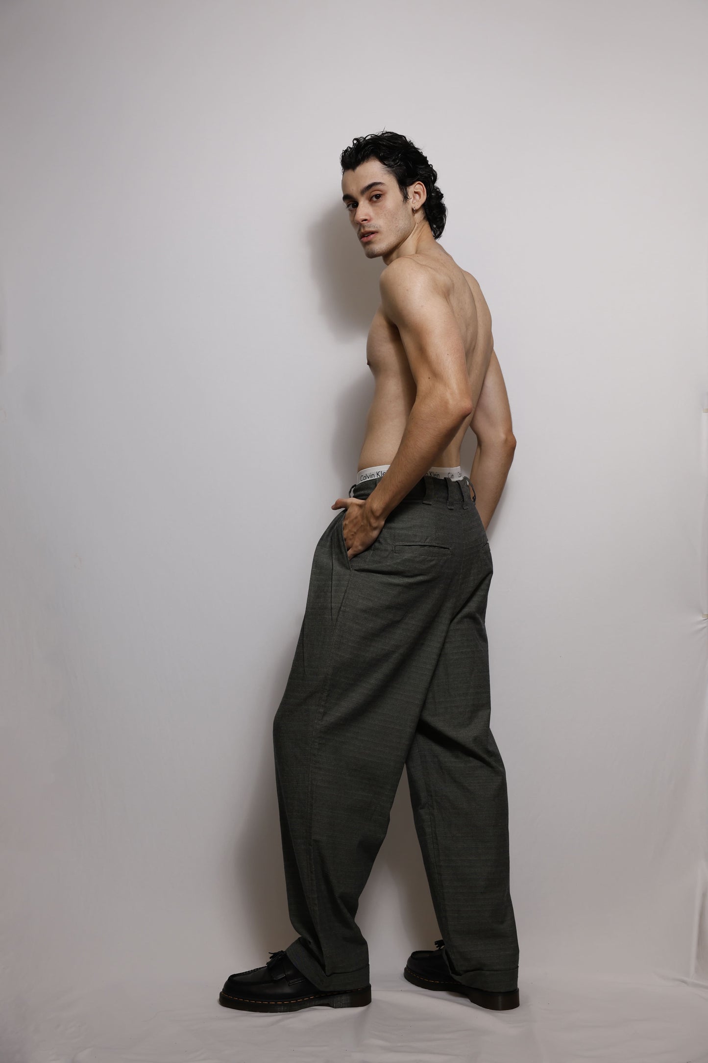 Calça Chino em Algodão Maquinetado - Menta e Preto