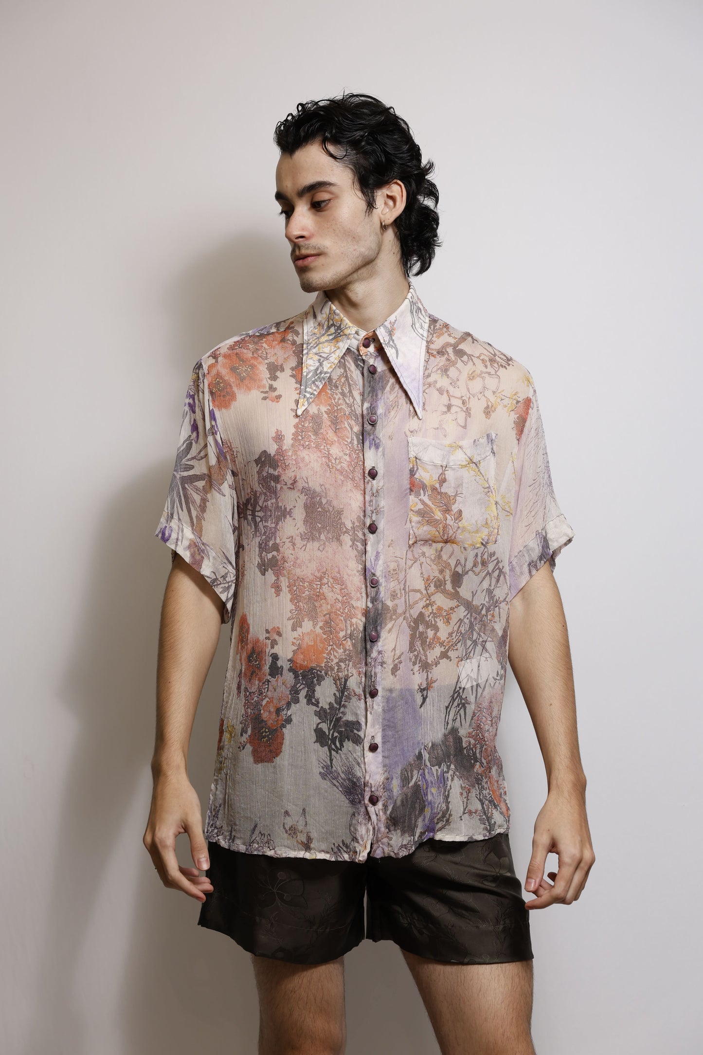 Camisa em Chiffon de Seda - Floral