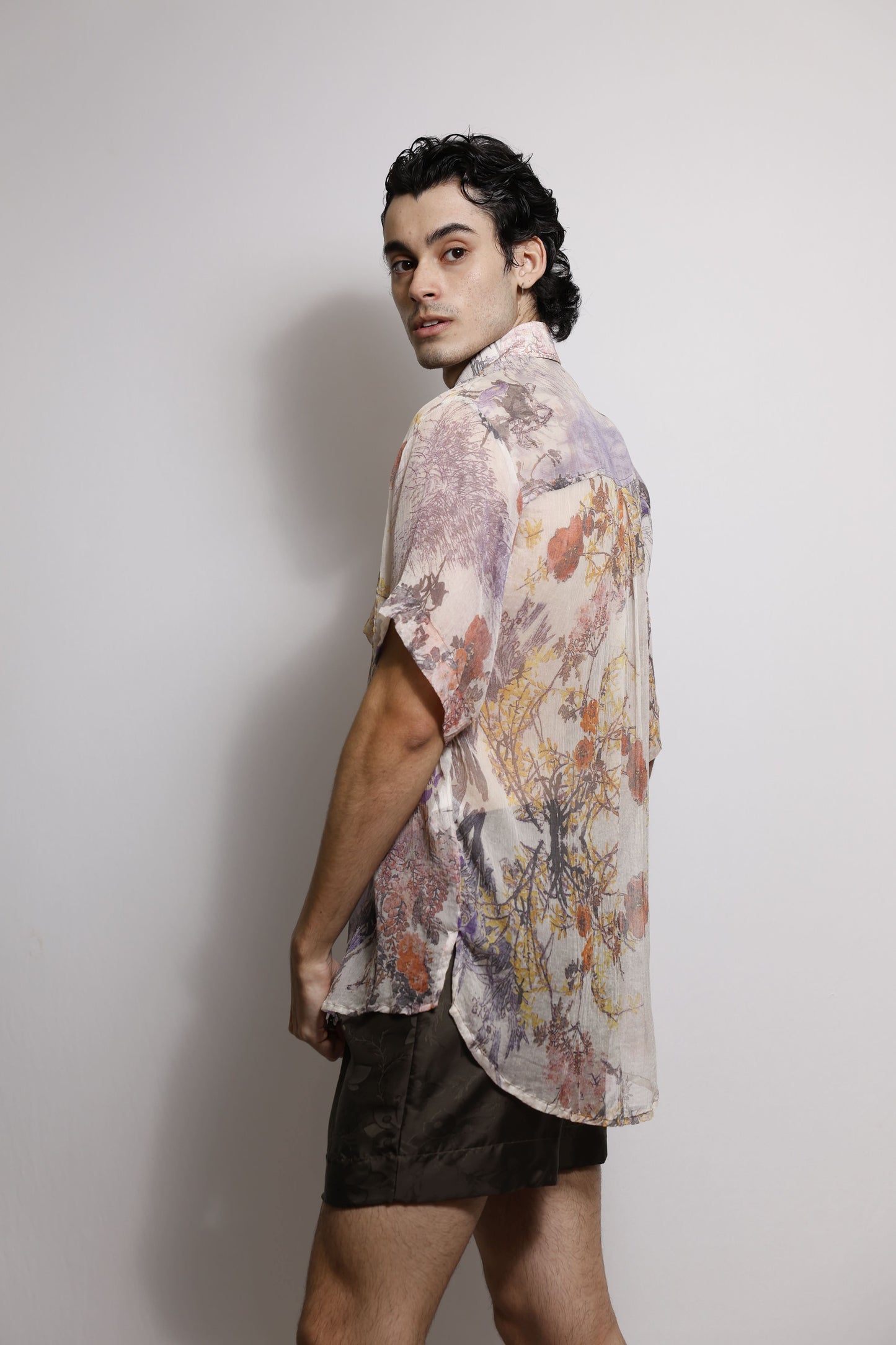 Camisa em Chiffon de Seda - Floral
