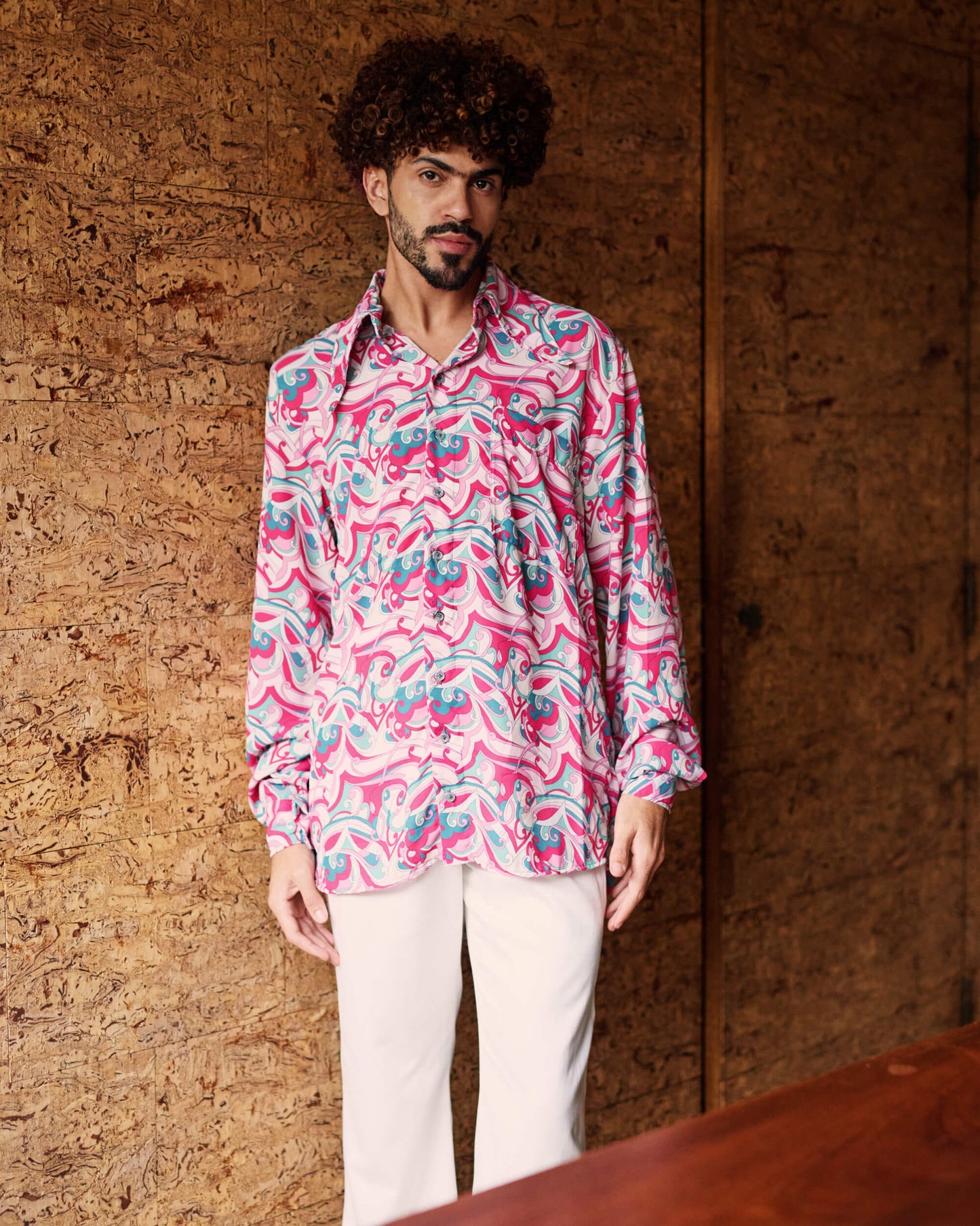 Camisa de Poliéster Paisley - Turquesa e Rosa
