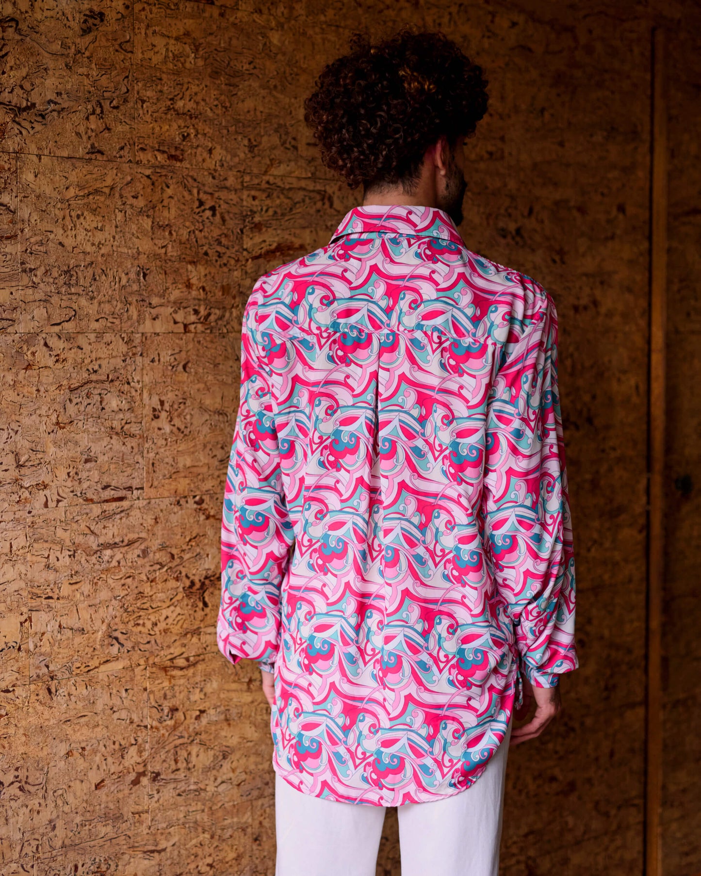 Camisa de Poliéster Paisley - Turquesa e Rosa