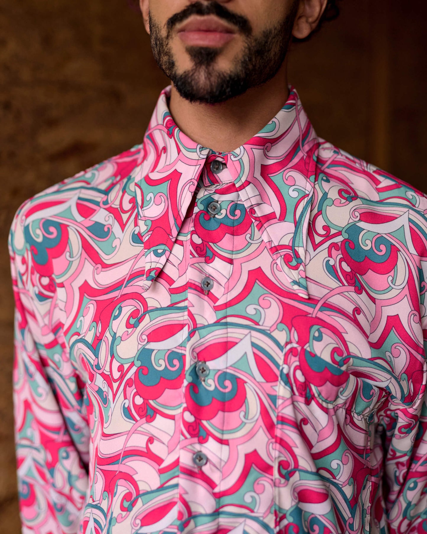 Camisa de Poliéster Paisley - Turquesa e Rosa