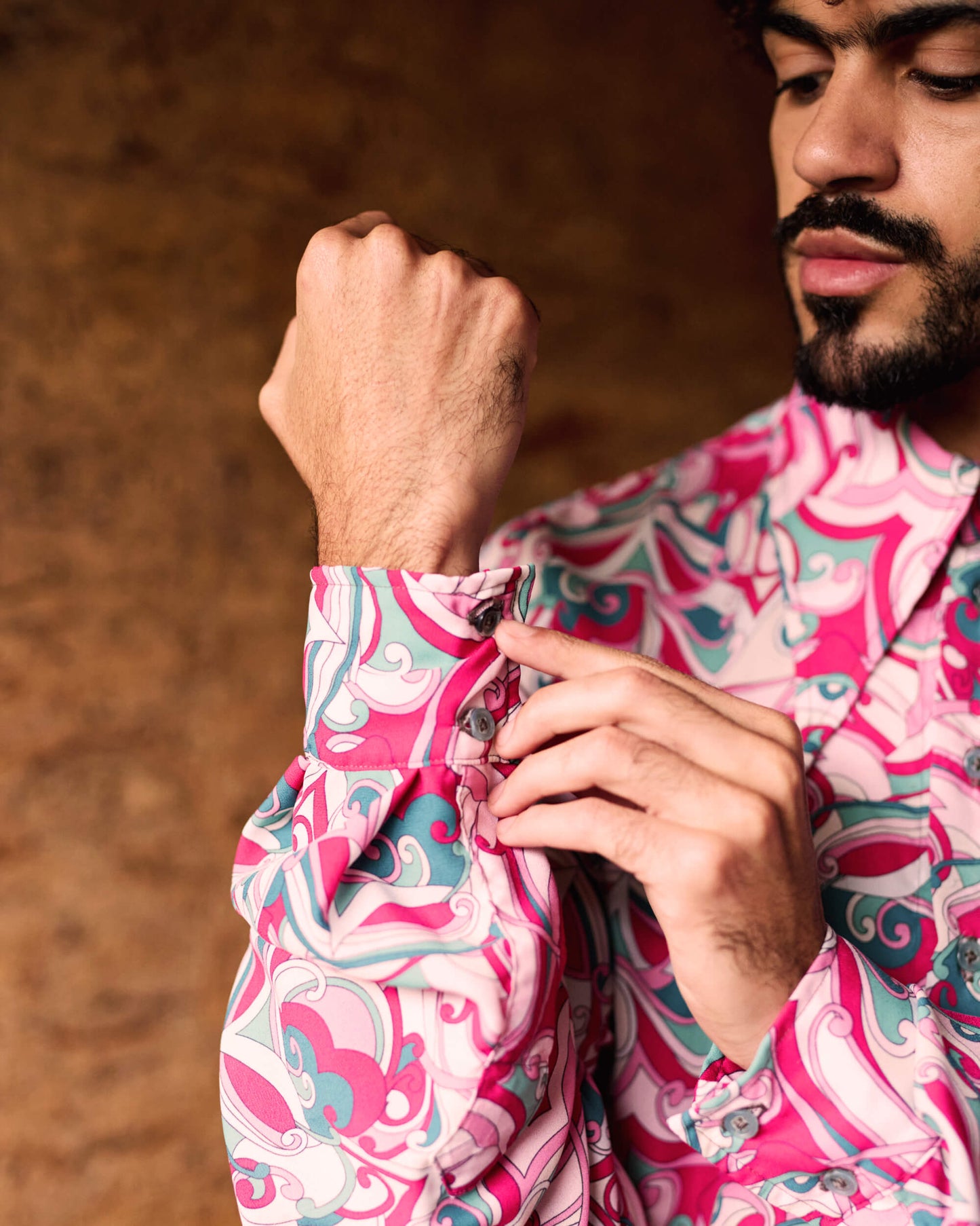 Camisa de Poliéster Paisley - Turquesa e Rosa