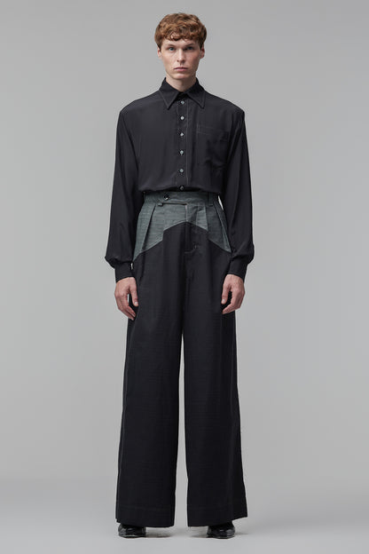 Pantalona com Pala Sinuosa em Algodão - Preto e Petróleo