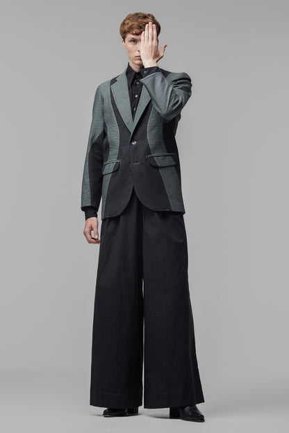 Blazer com Recortes Sinuosos - Preto e Verde