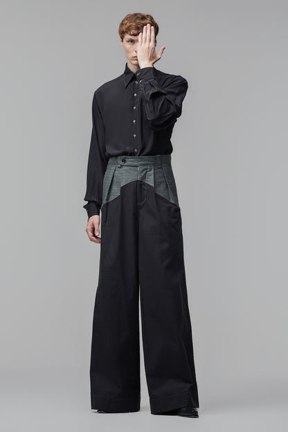 Pantalona com Pala Sinuosa em Algodão - Preto e Petróleo