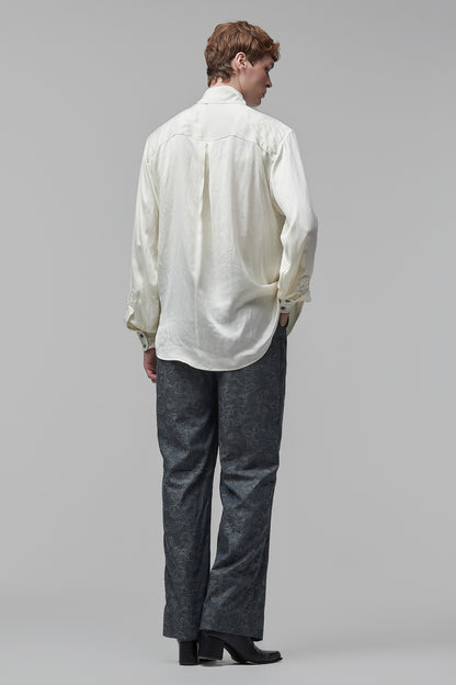 Camisa de Mangas Longas em Cetim de Seda Peletizado Off-White