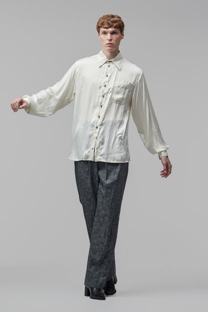 Camisa de Mangas Longas em Cetim de Seda Peletizado Off-White