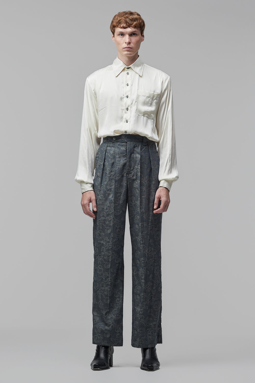 Calça Reta Floral - Índigo e Verde