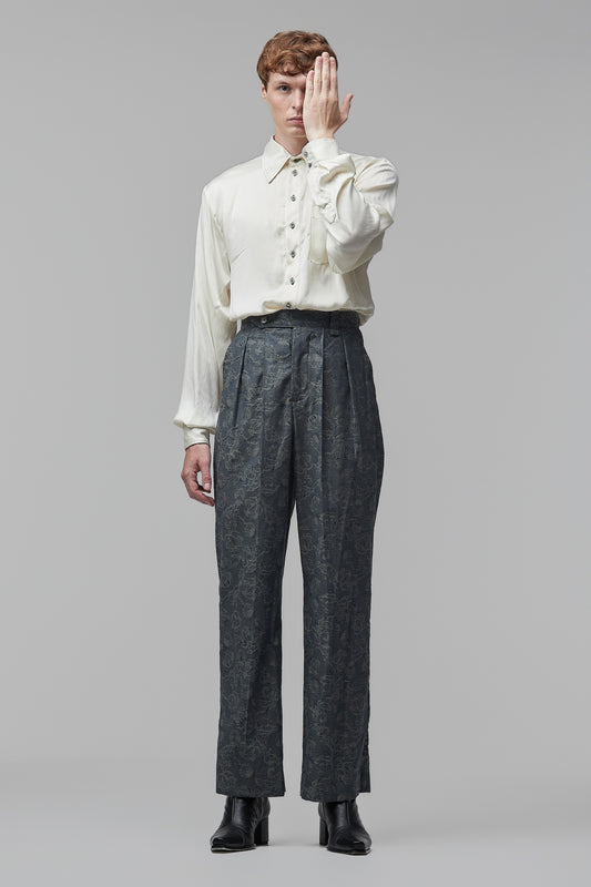 Calça Reta Floral - Índigo e Verde