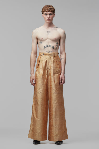 Pantalona em Shantung de Seda Laranja-Claro