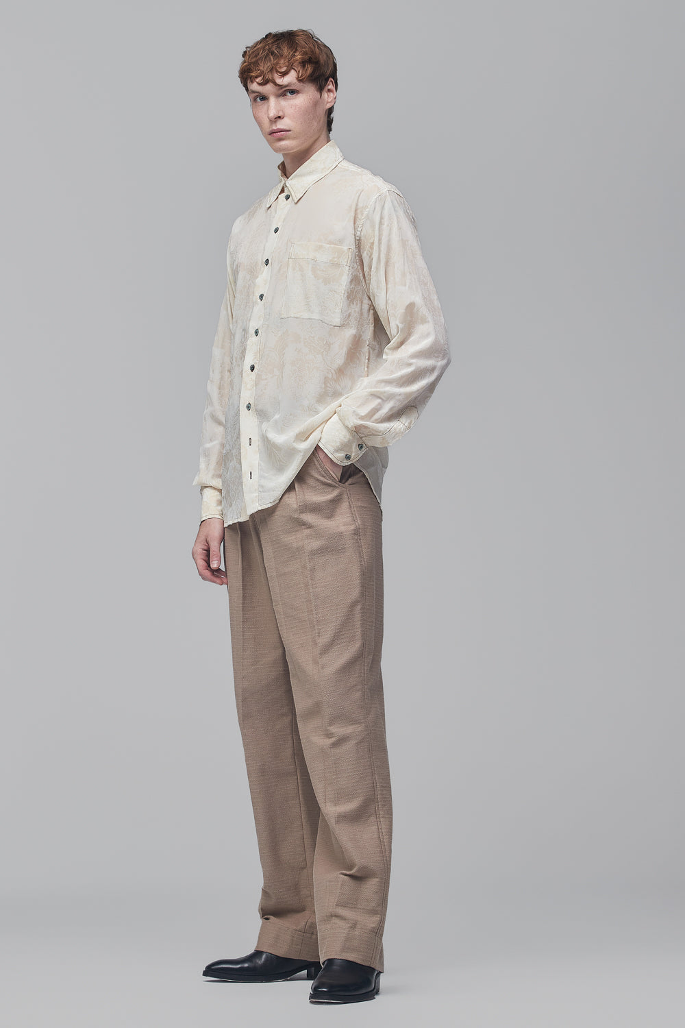 Camisa em Crepe de Seda com relevo - Off