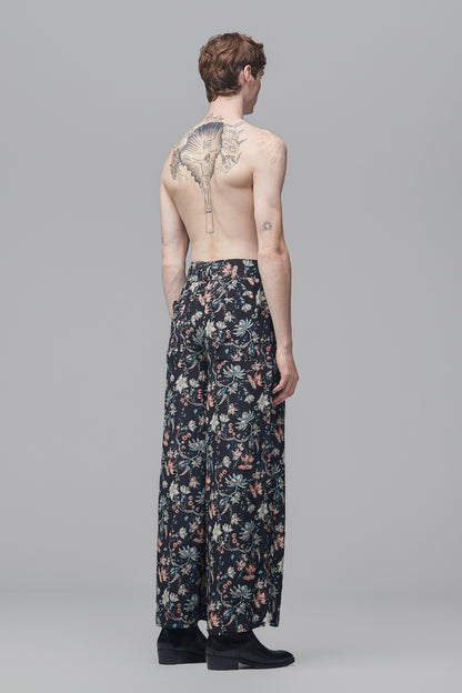 Calça Palazzo em Crepe de Seda - Floral