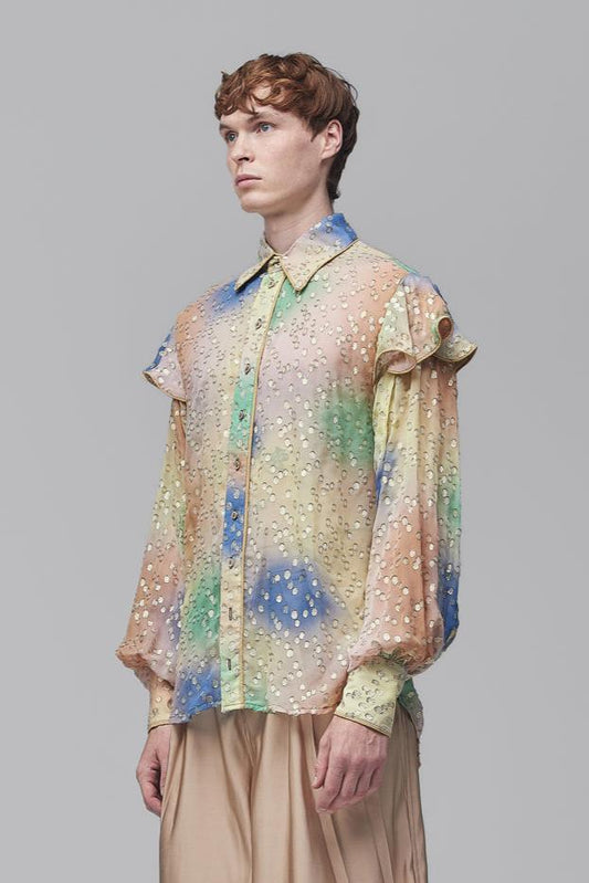 Camisa em Crepe de Seda Estampado - Multicolorida
