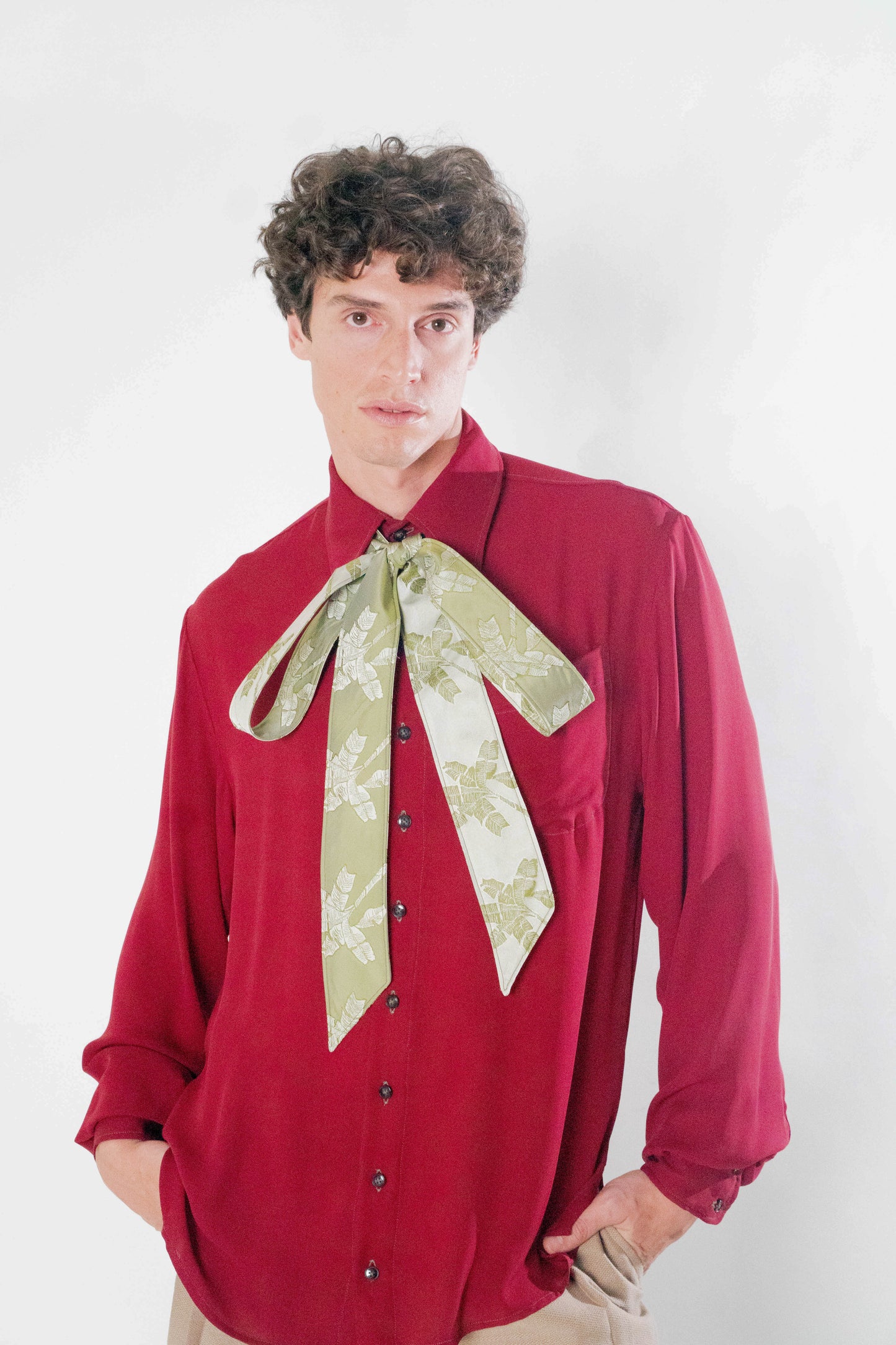 Fita Jacquard de Seda - Verde e Prata