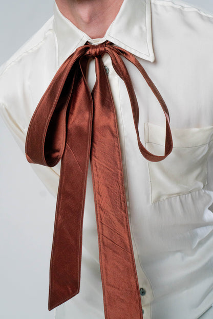 Fita-Laço em Shantung de Seda Vermelho-Queimado