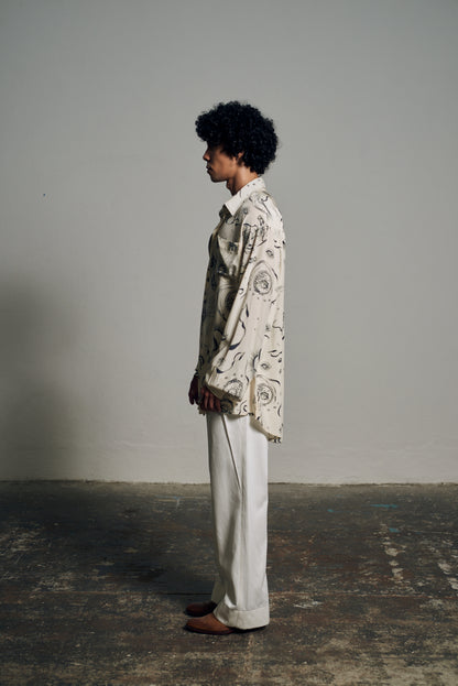 Camisa em Crepe de Chine Astros - Off e Chumbo
