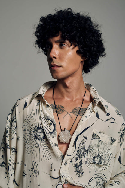 Camisa em Crepe de Chine Astros - Off e Chumbo