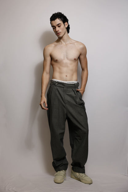 Calça Chino em Algodão Maquinetado - Menta e Preto