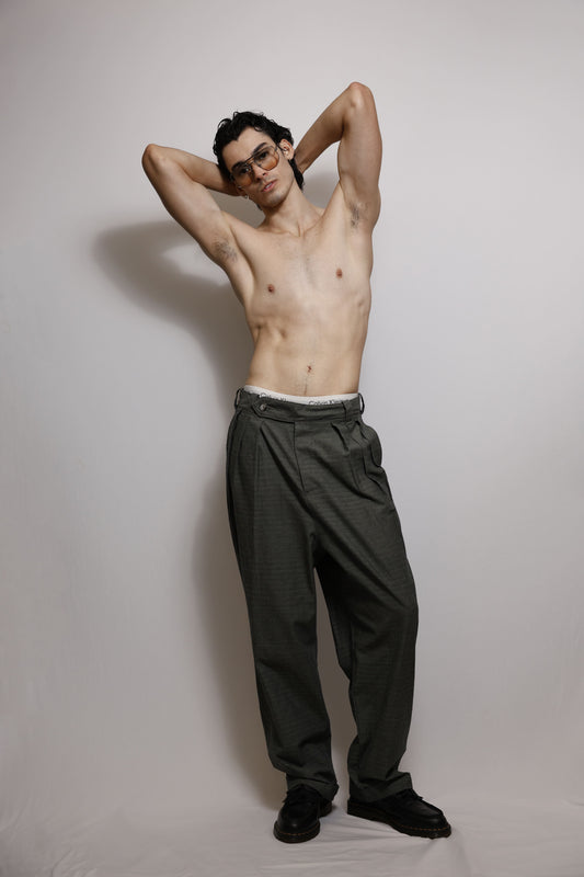 Calça Chino em Algodão Maquinetado - Menta e Preto