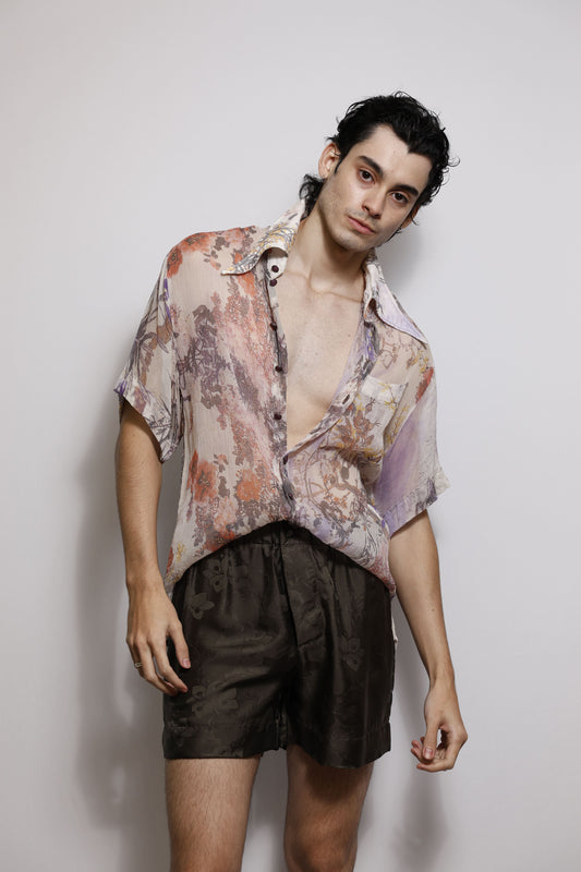 Camisa em Chiffon de Seda - Floral