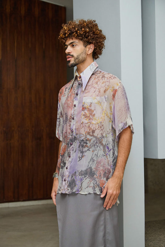 Camisa em Chiffon de Seda - Floral