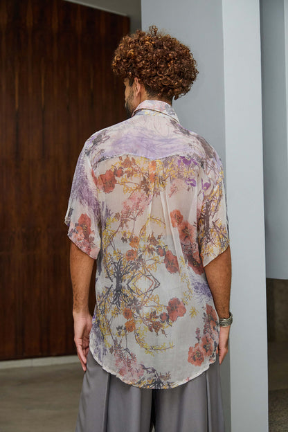 Camisa em Chiffon de Seda - Floral