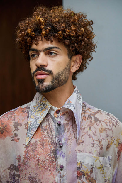 Camisa em Chiffon de Seda - Floral
