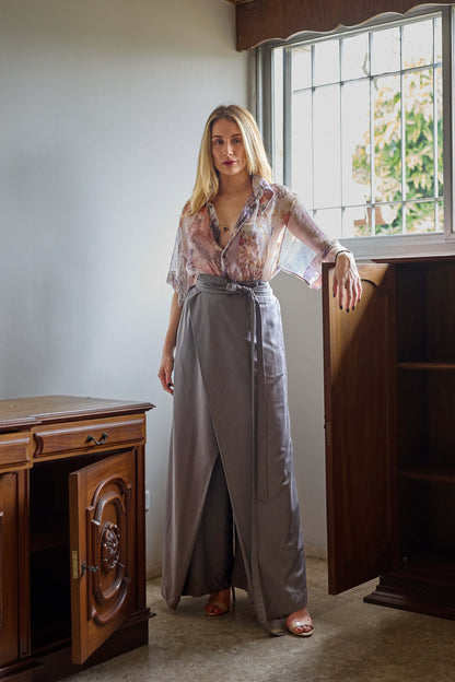Camisa em Chiffon de Seda - Floral
