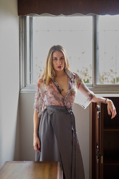 Camisa em Chiffon de Seda - Floral