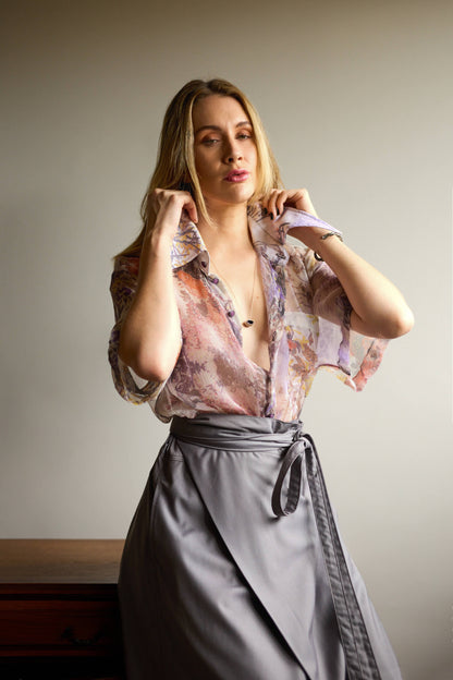 Camisa em Chiffon de Seda - Floral
