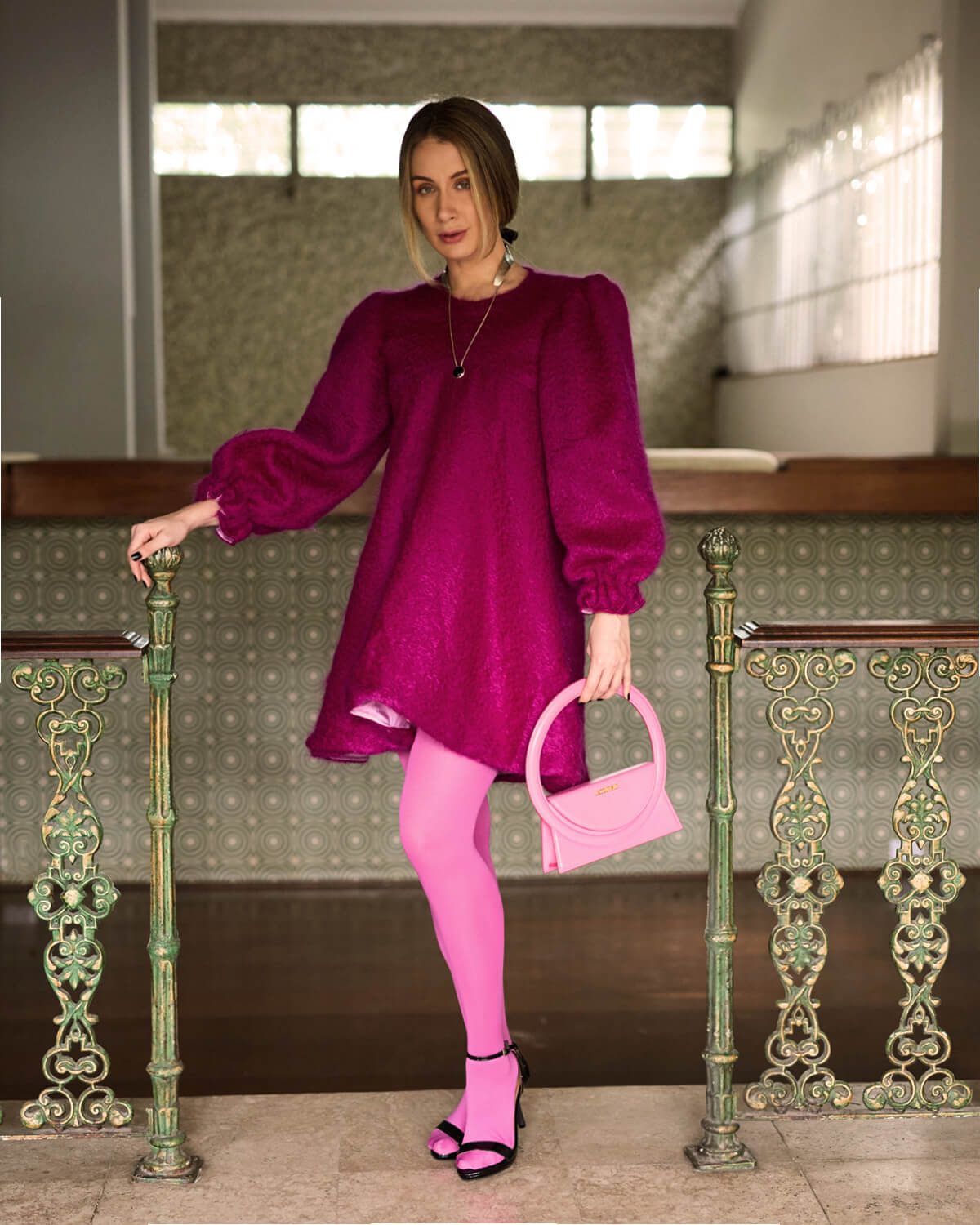 Vestido Evasé Mohair - Rosa