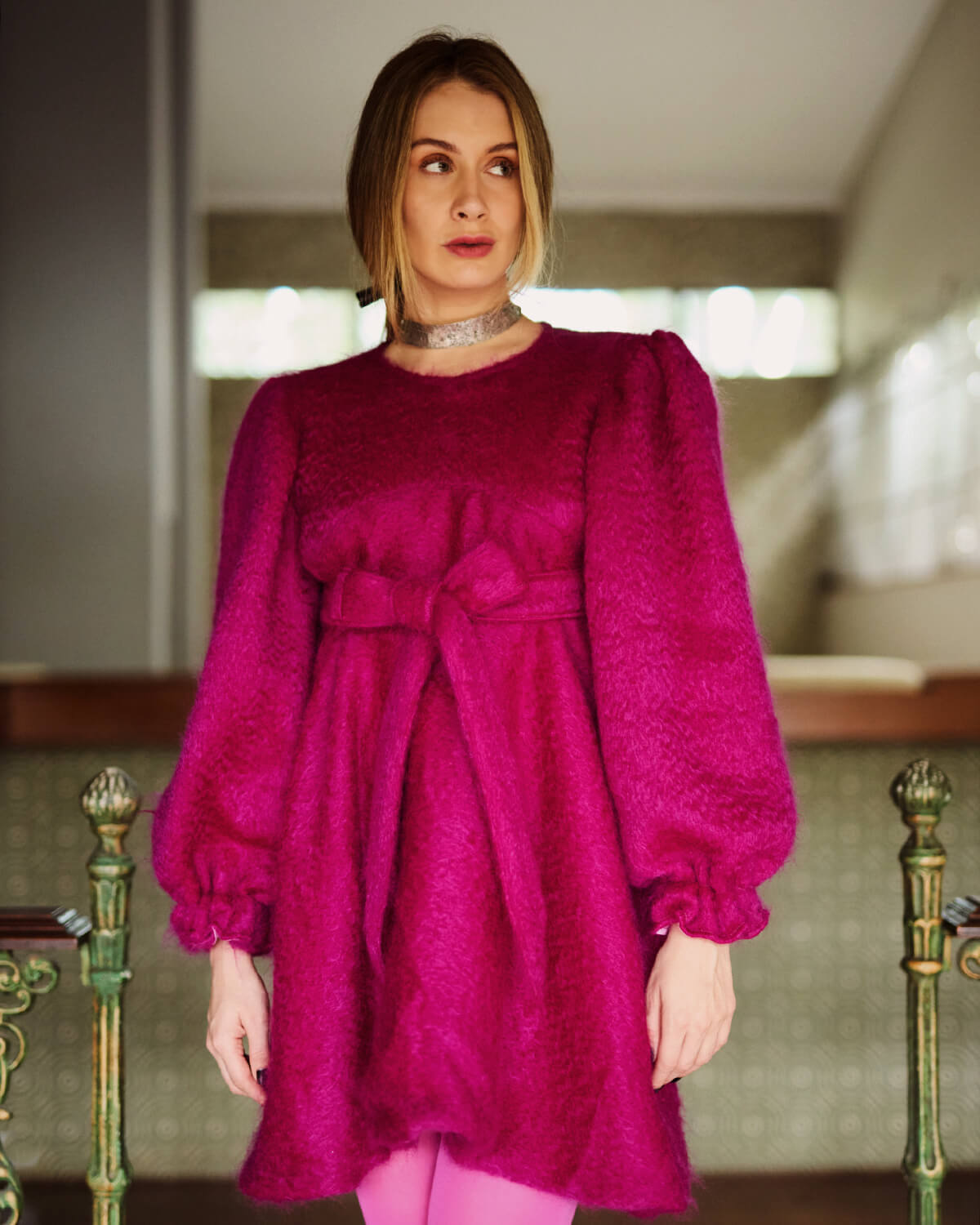 Vestido Evasé Mohair - Rosa