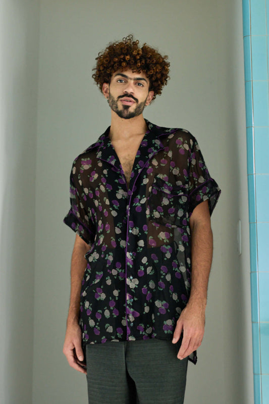 Camisa Pijama em Seda - Floral