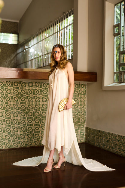 Vestido em Chiffon de Seda Venus - Off White