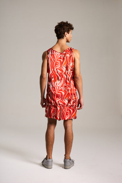 Regata de Seda estampada em Mármore Sanguíneo Pulsante