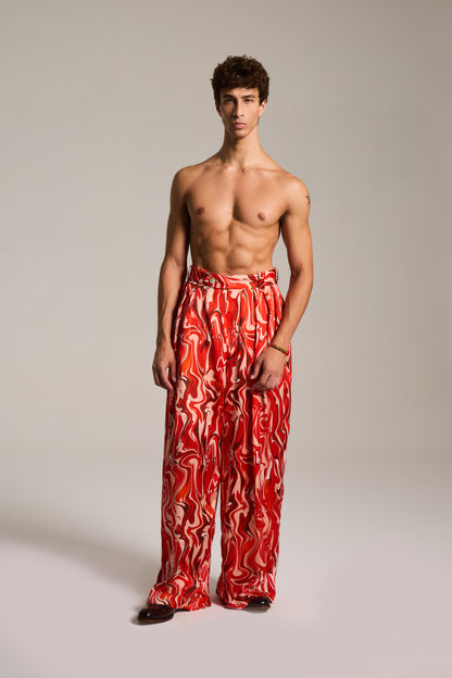 Calça Baggy de Alfaiataria estampada em Mármore Sanguíneo Pulsante