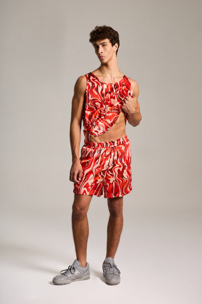 Regata de Seda estampada em Mármore Sanguíneo Pulsante