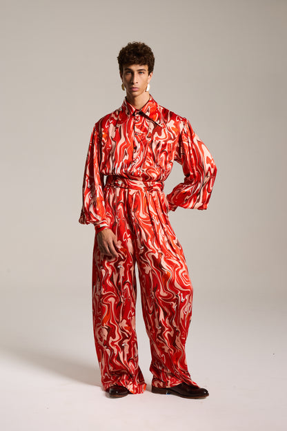 Calça Baggy de Alfaiataria estampada em Mármore Sanguíneo Pulsante