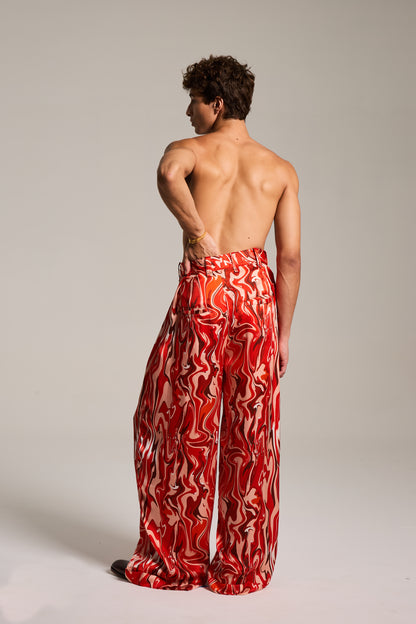 Calça Baggy de Alfaiataria estampada em Mármore Sanguíneo Pulsante