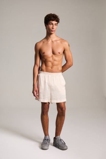 Shorts em Cetim de Viscose Champagne Etéreo