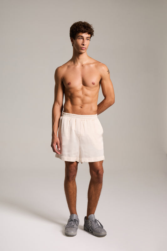 Shorts em Cetim de Viscose Champagne Etéreo