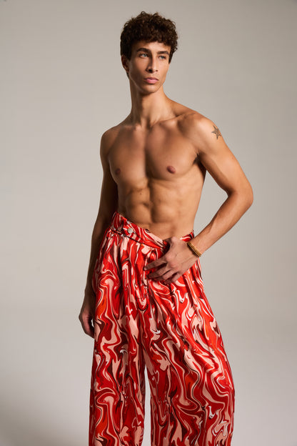 Calça Baggy de Alfaiataria estampada em Mármore Sanguíneo Pulsante